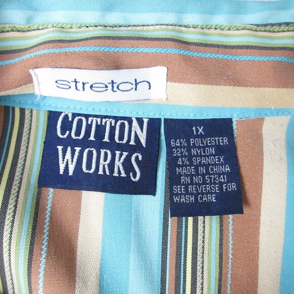 COTTON WORKS Blouse Womens XL Multicolor Striped Button Up 3/4 Sleeve Casual - Picture 6 of 6